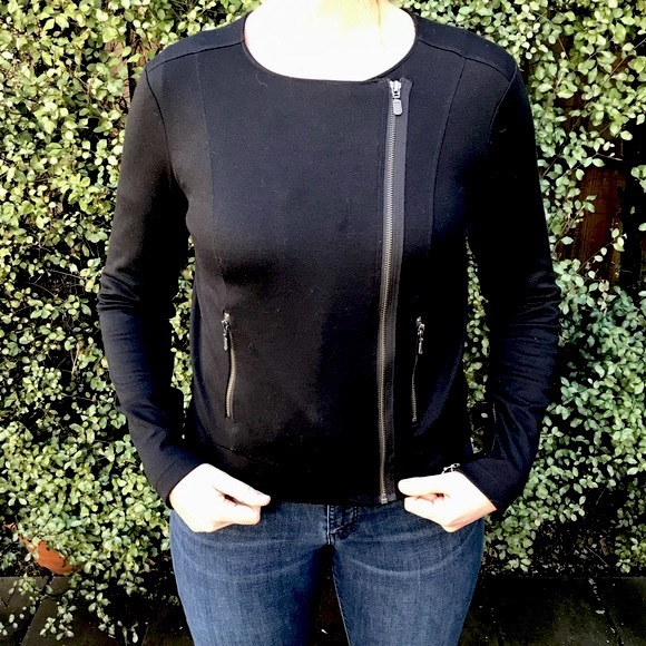 VALETTE Black Ponte Cotton Motocycle Jacket Asymmetrical Zipline Crop Size 10 - Picture 12 of 17